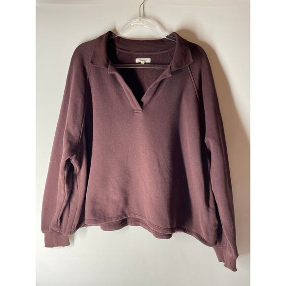 Madewell Sweaters - Madewell Betterterry Polo Sweatshirt Maroon Red Brown Women's Size XL